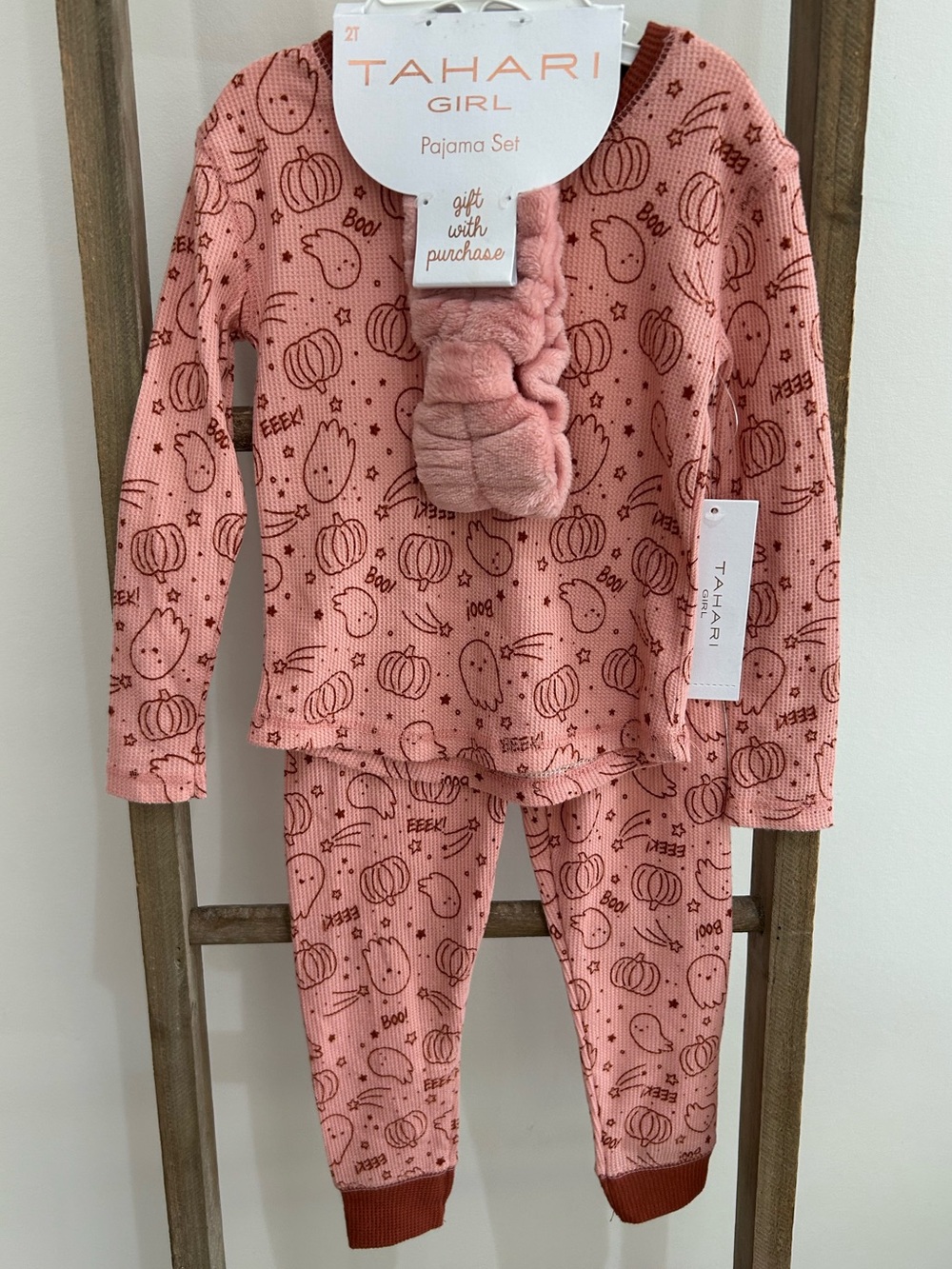 Tahari Girl Pink Pumpkin Halloween Pajama Set Ghost Pumpkin Size 2T NWT Comfy